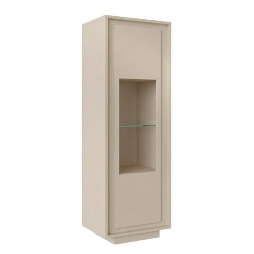 Vitrine 1 Porte Beige Poudré Et Verre Piètement Socle - Azonto