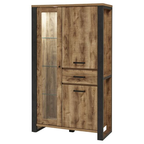 Vitrine 3 Portes Aspect Bois Et Métal Poudré Noir - Kora