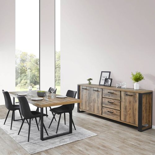 Ensemble Séjour Aspect Bois Et Métal Avec Table 200cm - Kora