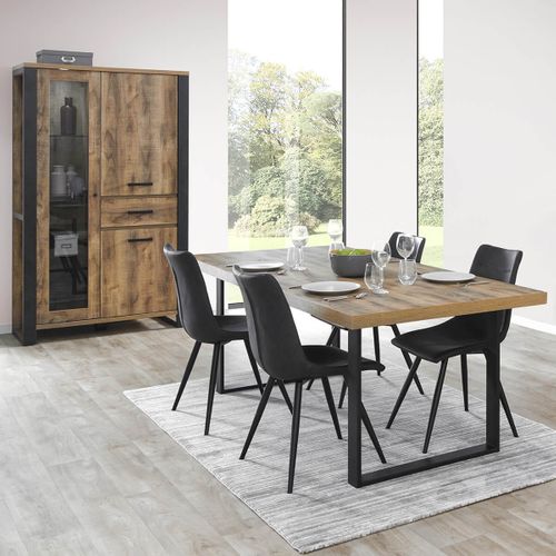 Kora - Ensemble Table 170cm + Vitrine 3 Portes 1 Tiroir