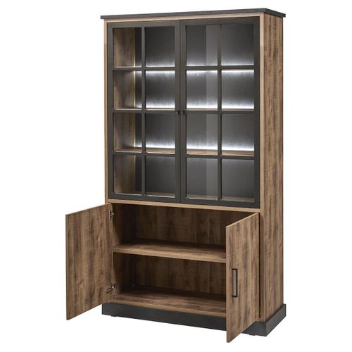 Jenna - Vitrine 4 Portes Aspect Bois Et Métal Poudré Noir