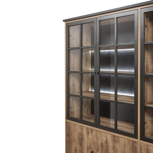 Bibliothèque 8 Portes Aspect Bois Et Métal Noir - Jenna