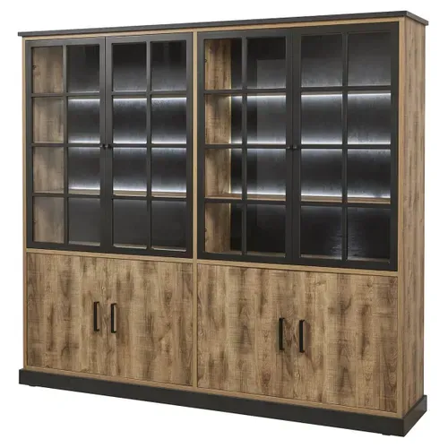 Bibliothèque 8 Portes Aspect Bois Et Métal Noir - Jenna