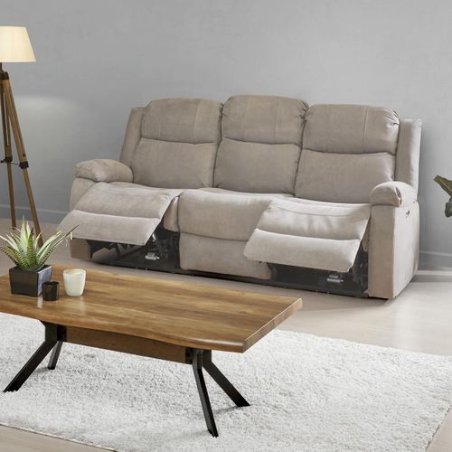 Canapé Relax Electrique 3 Places Tissu Gris Clair - Lorys