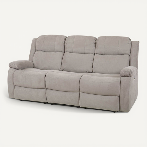 Canapé Relax Electrique 3 Places Tissu Gris Clair - Lorys