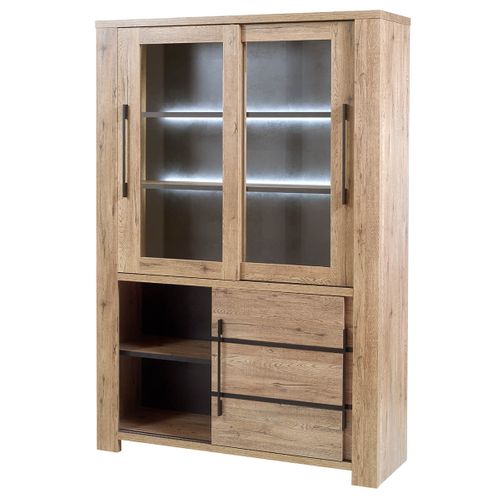 Vitrine 4 Portes Aspect Bois Avec Eclairage LED - Nilla