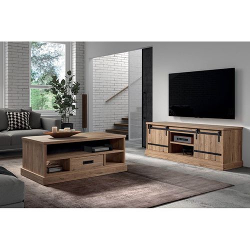 Cedra - Ensemble Salon Industriel Meuble TV + Table Basse