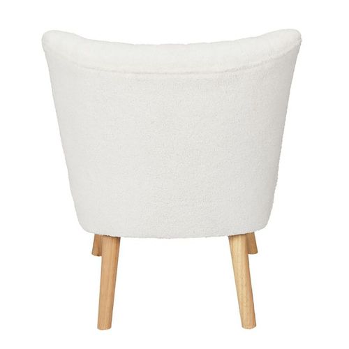 Kelios - Fauteuil En Tissu Bouclettes Blanc Pieds Bois Naturel
