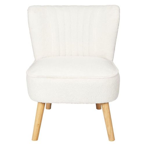 Kelios - Fauteuil En Tissu Bouclettes Blanc Pieds Bois Naturel