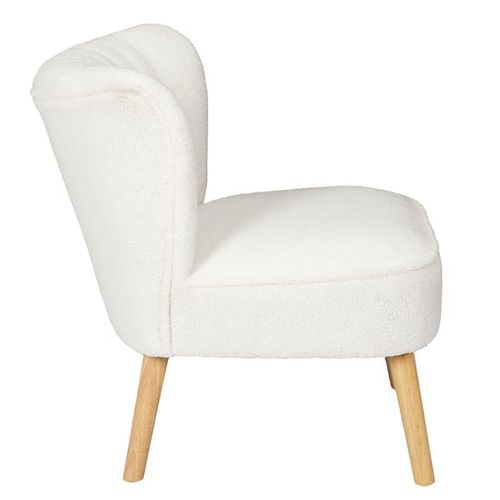 Kelios - Fauteuil En Tissu Bouclettes Blanc Pieds Bois Naturel