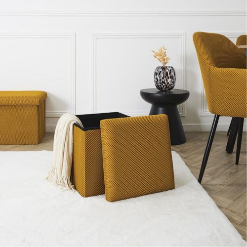 Pouf Coffre Carré Pliable En Tissu Texturé Maille 3d Jaune - Electron