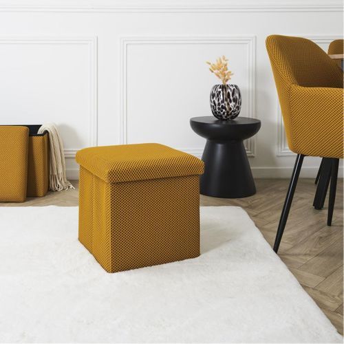 Pouf Coffre Carré Pliable En Tissu Texturé Maille 3d Jaune - Electron