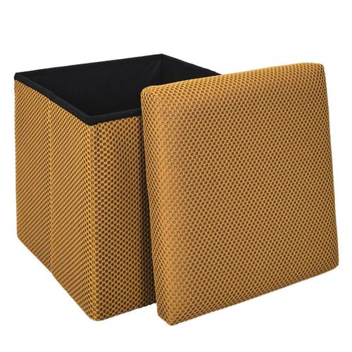 Pouf Coffre Carré Pliable En Tissu Texturé Maille 3d Jaune - Electron