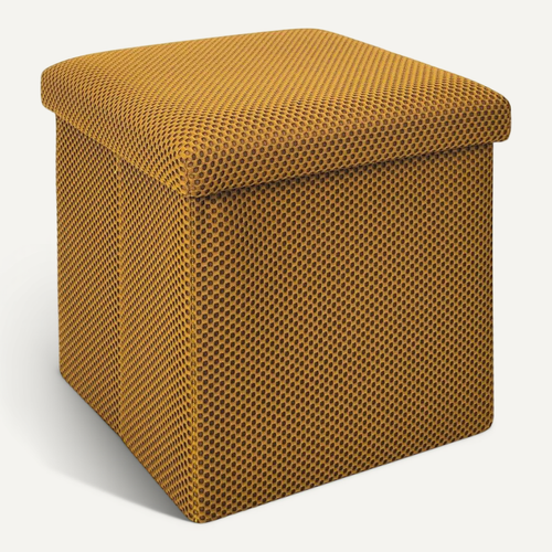 Pouf Coffre Carré Pliable En Tissu Texturé Maille 3d Jaune - Electron