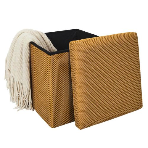 Pouf Coffre Carré Pliable En Tissu Texturé Maille 3d Jaune - Electron