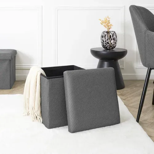 Pouf Coffre Carré Pliable En Tissu Texturé Maille 3d Gris - Electron