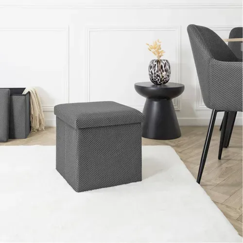 Pouf Coffre Carré Pliable En Tissu Texturé Maille 3d Gris - Electron