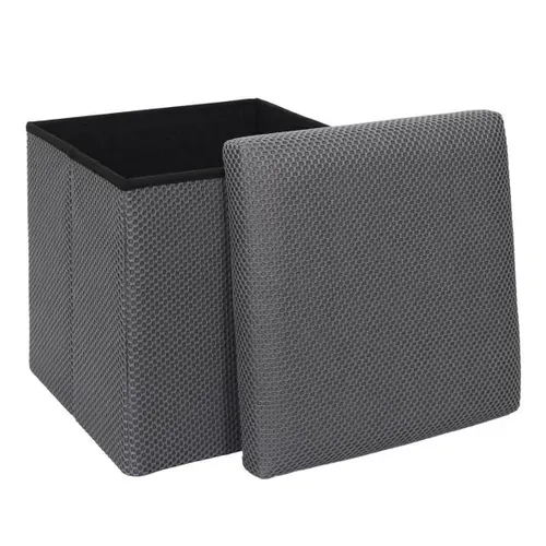 Pouf Coffre Carré Pliable En Tissu Texturé Maille 3d Gris - Electron
