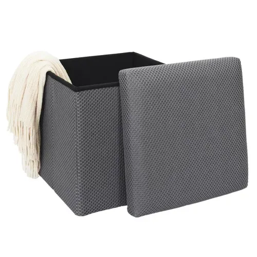 Pouf Coffre Carré Pliable En Tissu Texturé Maille 3d Gris - Electron