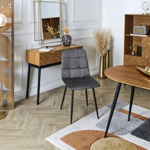 Lot De 2 Chaises Matelassées En Tissu Toucher Doux Gris - Matelia