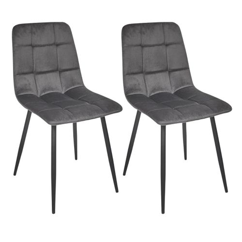 Lot De 2 Chaises Matelassées En Tissu Toucher Doux Gris - Matelia
