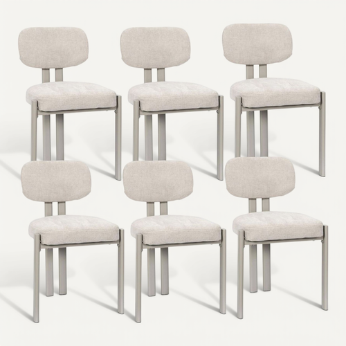Lot De 6 Chaises Assise Et Dossier Rembourré Et Tissu Toucher Doux Beige Pieds Métal Design - Stubb