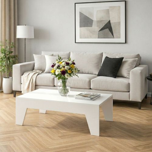 Table Basse Laqué Blanche Pieds Biseautés Design - Carat