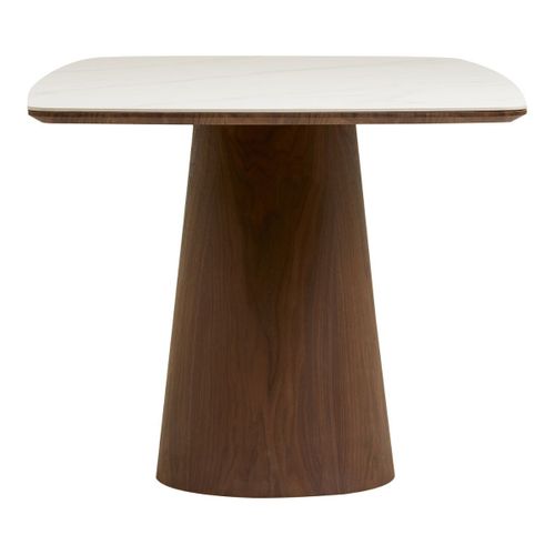 Table Repas 200cm Plateau En Céramique Aspect Marbre Pied Placage Frêne Teinté - Nelly