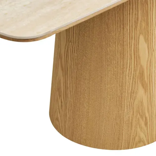 Table Repas 200cm Plateau En Céramique Aspect Travertin Pied Placage Frêne Naturel - Lykke
