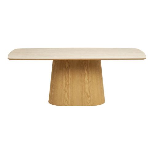 Table Repas 200cm Plateau En Céramique Aspect Travertin Pied Placage Frêne Naturel - Lykke