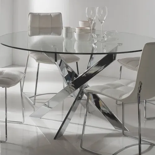 Table Ronde 140cm Pieds Chromés Et Plateau En Verre - Ritha