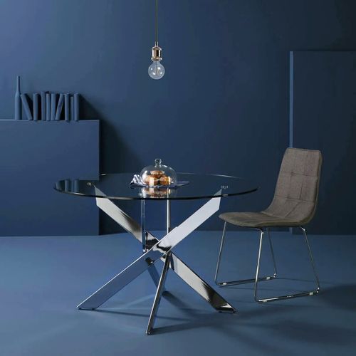 Table Ronde 140cm Pieds Chromés Et Plateau En Verre - Ritha