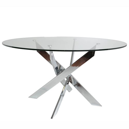 Table Ronde 140cm Pieds Chromés Et Plateau En Verre - Ritha