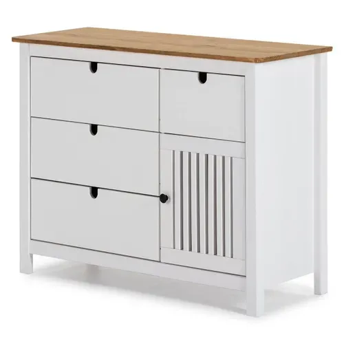 Commode 4 Tiroirs 1 Porte Bois Ciré Et Blanc - Malia