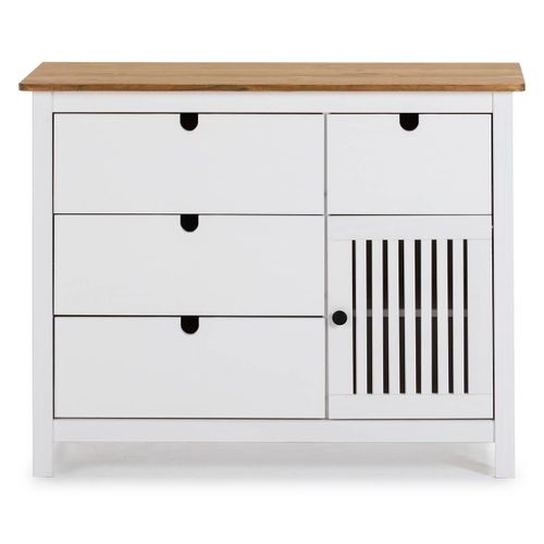 Commode 4 Tiroirs 1 Porte Bois Ciré Et Blanc - Malia