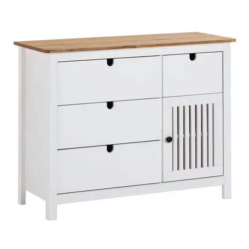Commode 4 Tiroirs 1 Porte Bois Ciré Et Blanc - Malia