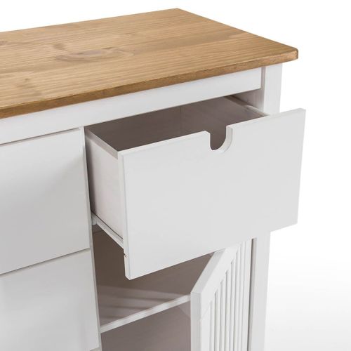 Commode 4 Tiroirs 1 Porte Bois Ciré Et Blanc - Malia