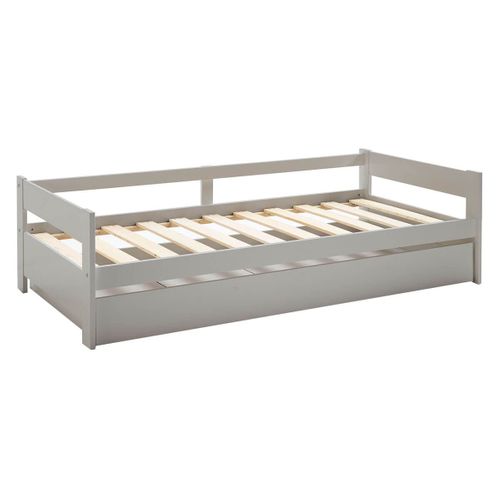Lamoza - Lit 90x190cm + Tiroir Gris Clair Laqué Et Naturel