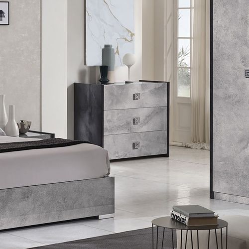 Commode 3 Tiroirs Longueur 120cm Gris Effet Pierre - Hyde