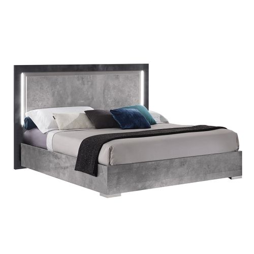 Chambre 160x200cm Gris Effet Pierre Avec LEDs - Hyde