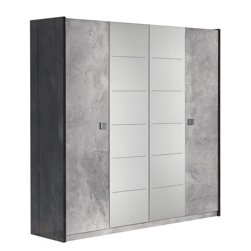 Chambre Complète 160x200cm Gris Effet Pierre Avec LEDs - Hyde