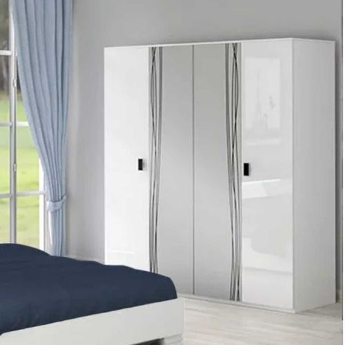 Armoire 4 Portes Avec Miroir Blanche Sérigraphiée - Cadiry