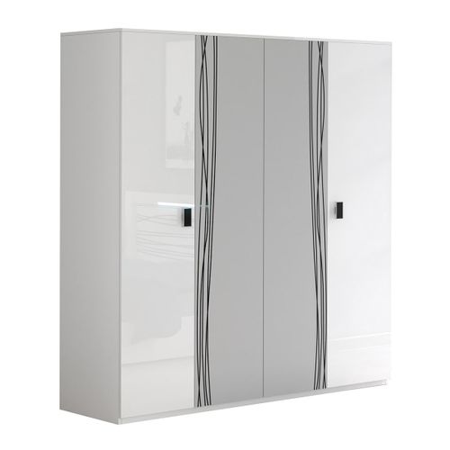 Armoire 4 Portes Avec Miroir Blanche Sérigraphiée - Cadiry