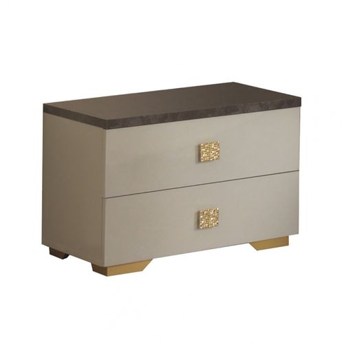 Chambre Complète 160x200cm Crème Et Bronze + LEDs - Panaca