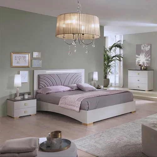 Chambre Complète 160x200cm Crème Et Bronze + LEDs - Panaca