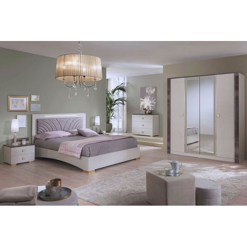 Chambre Complète 160x200cm Crème Et Bronze + LEDs - Panaca
