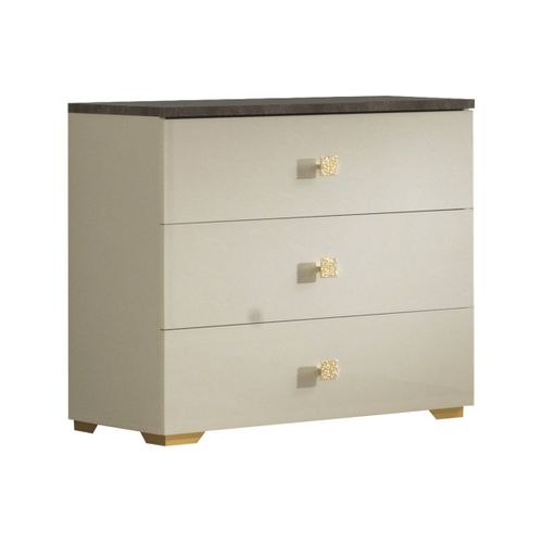 Chambre Complète 160x200cm Crème Et Bronze + LEDs - Panaca