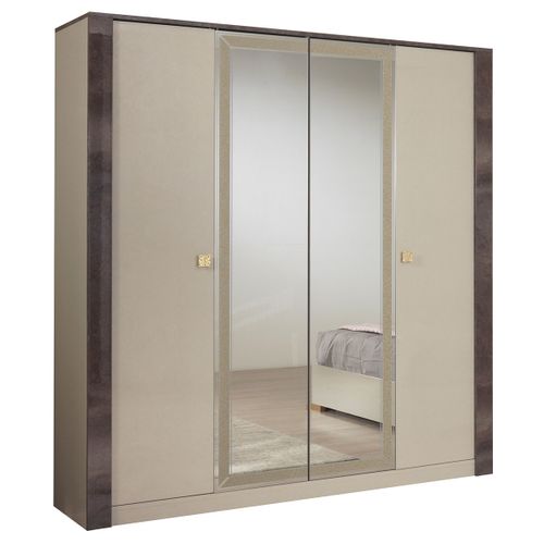 Chambre Complète 160x200cm Crème Et Bronze + LEDs - Panaca
