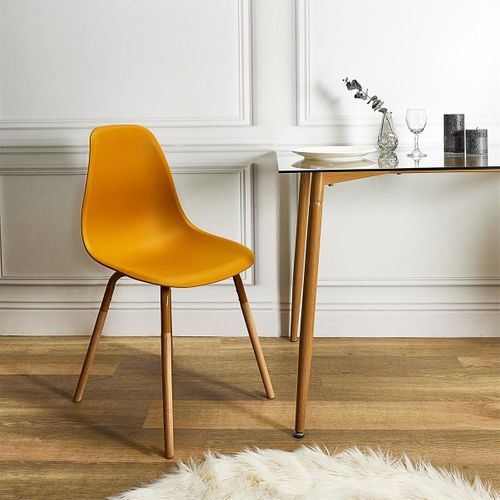 Fluk - Lot De 2 Chaises Polypropylène Jaune Et Bois