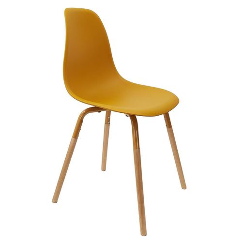 Fluk - Lot De 2 Chaises Polypropylène Jaune Et Bois